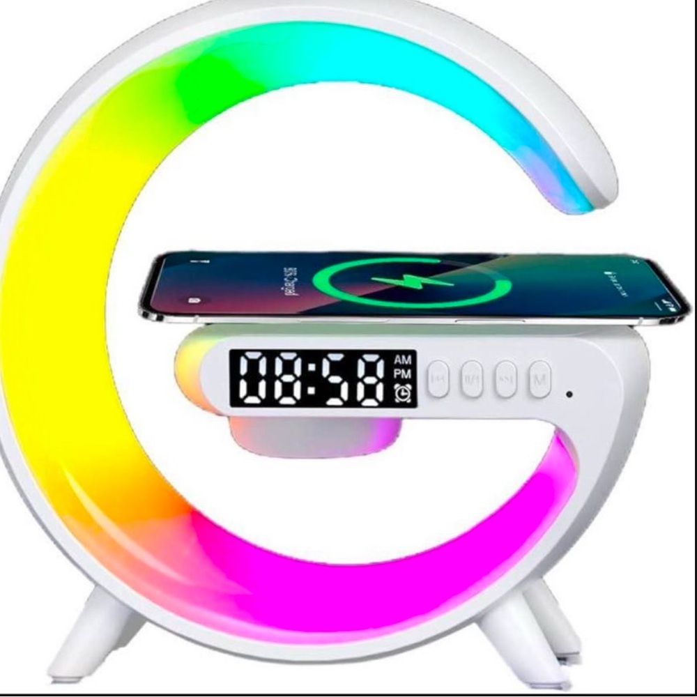 5 in 1 Multicolor LED - Speaker -  Wireless Charging Phone - Clock